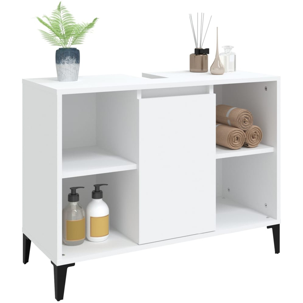 vidaXL Single Door 4 Shelf White Wood Washbasin Cabinet Image 3