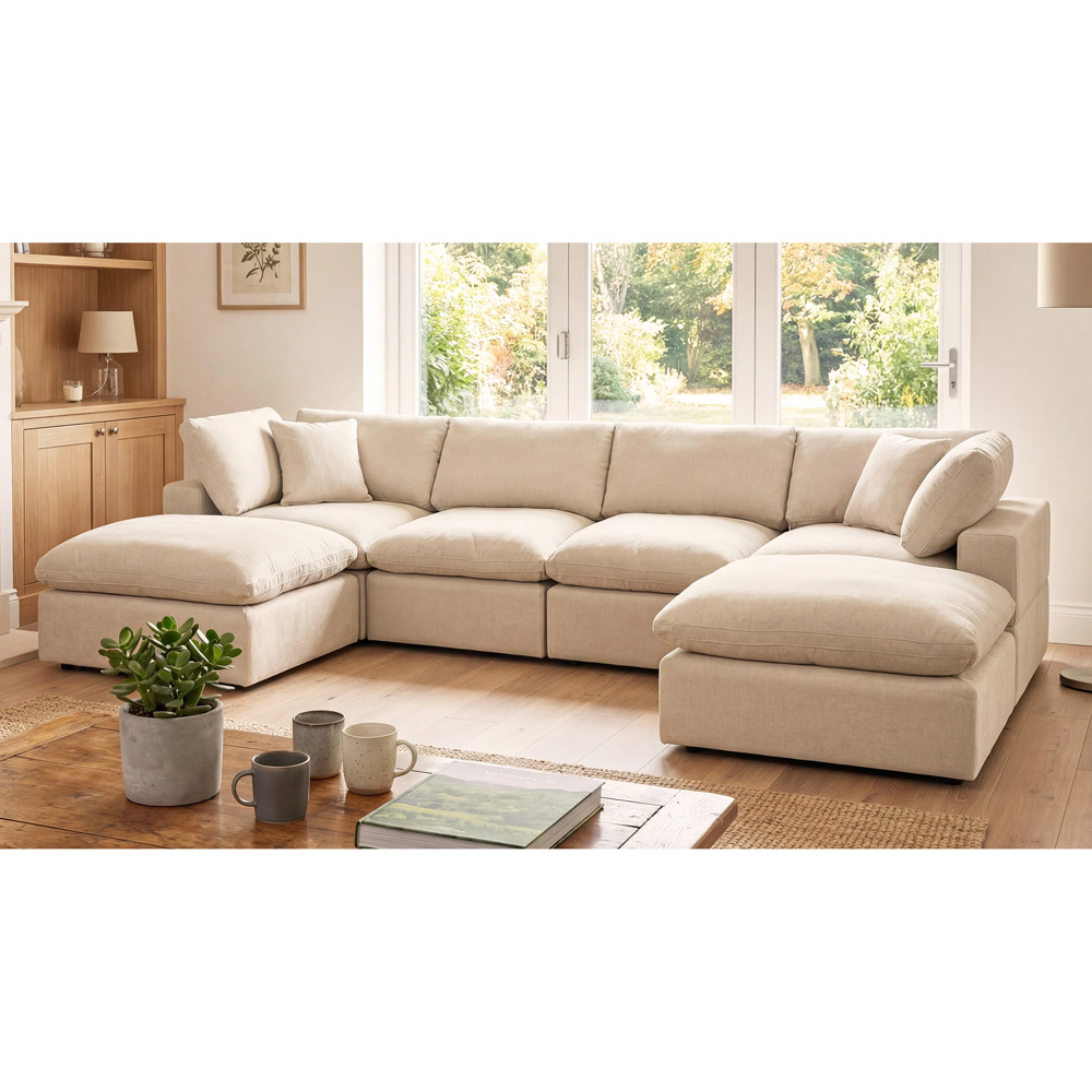 Artemis Home Cotleigh 6 Seater Oat Textured Fabric U-Shaped Corner Sofa Image 3