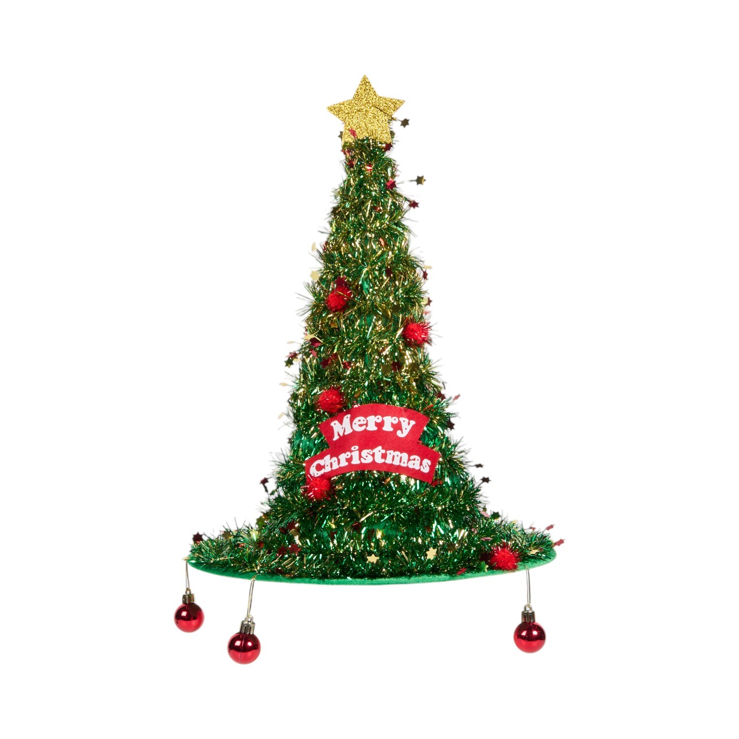 Tinsel Merry Christmas Pointed Hat Green Image 4