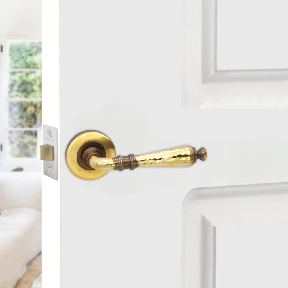 Spira Brass Hammered Hazel Aged Brass Lever On Rose Door Handle 2 Pack Image 2