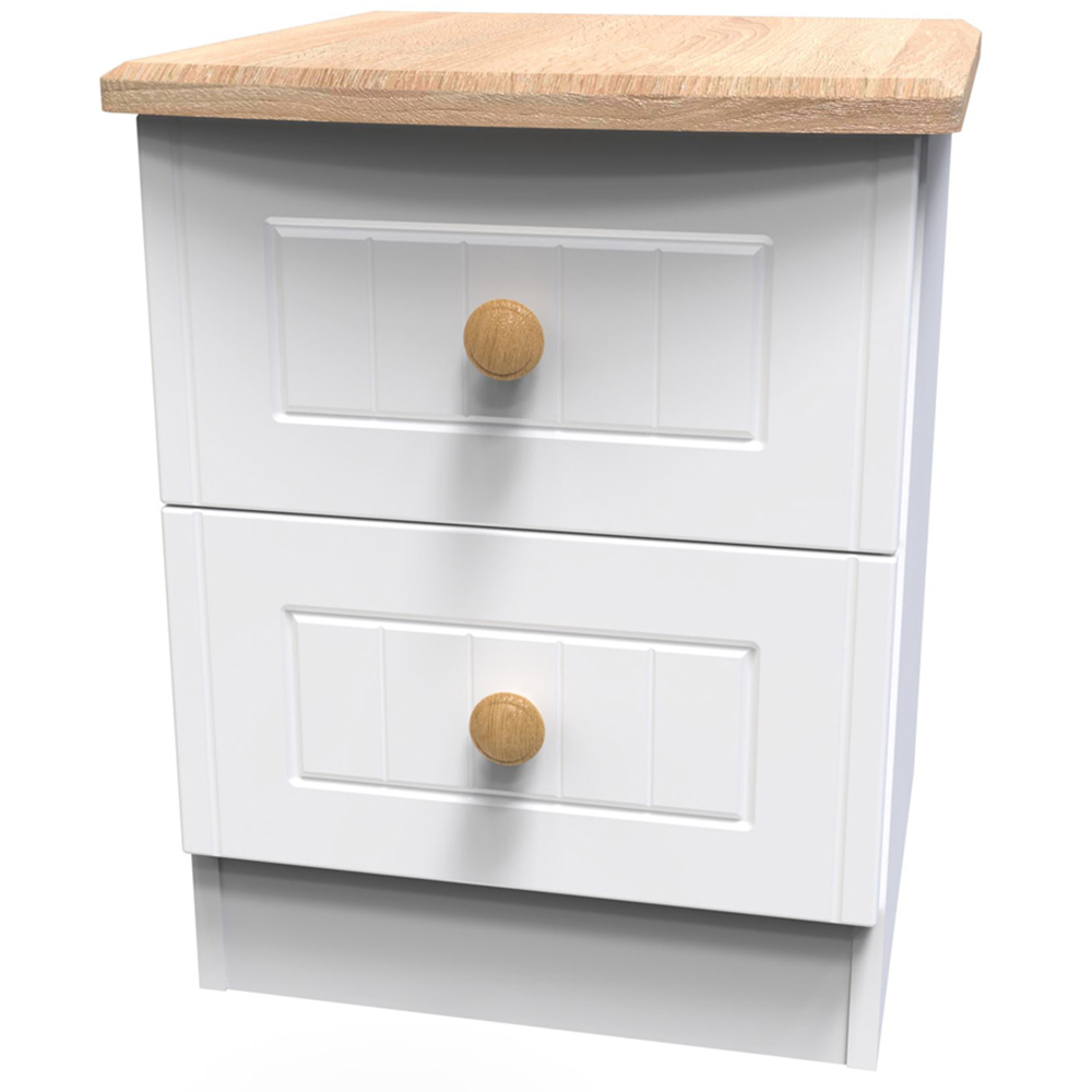 Crowndale Warwick 2 Drawer White Ash and Oak Compact Bedside Cabinet Image 4