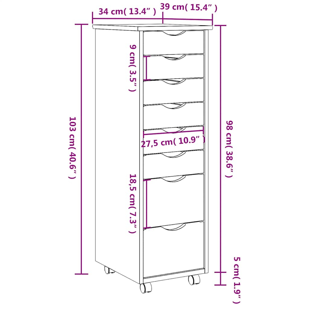 vidaXL 8 Drawer Grey Rolling Storage Cabinet Image 6