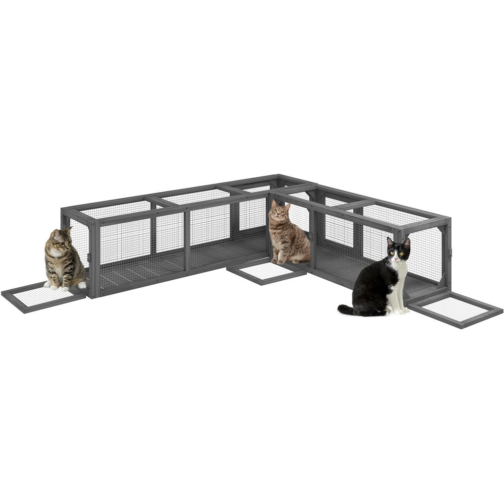 PawHut 250cm Extra Long 8 Door Wooden Cat Tunnel Image 3