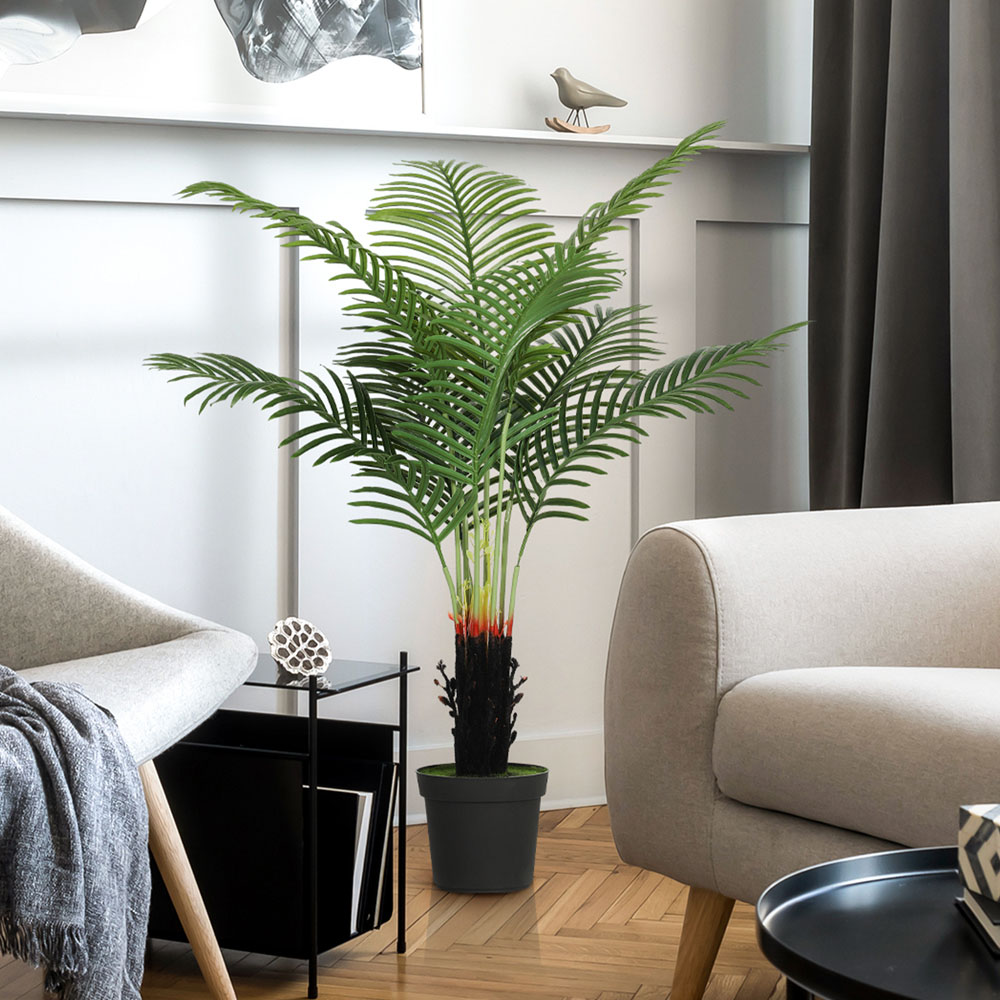 HOMCOM Areca Palm Tree Artificial Plant Pot with Flocked Soil 120cm Image 4