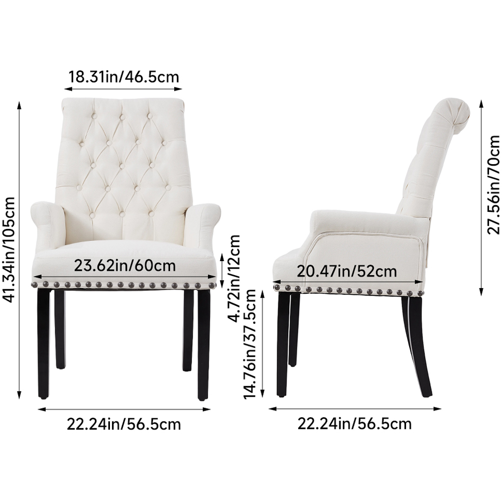Living and Home Beige White Vintage Nailhead Tufted Dining Chair Image 9