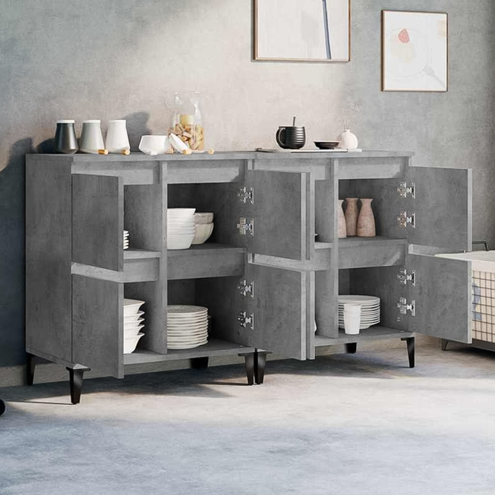 vidaXL 4 Door Concrete Grey Wooden Sideboard Set of 2 Image 1