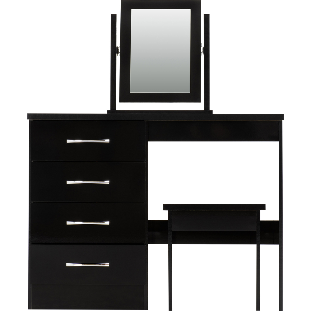 Seconique Nevada 4 Drawer Gloss Black Dressing Table Set with Mirror Image 2