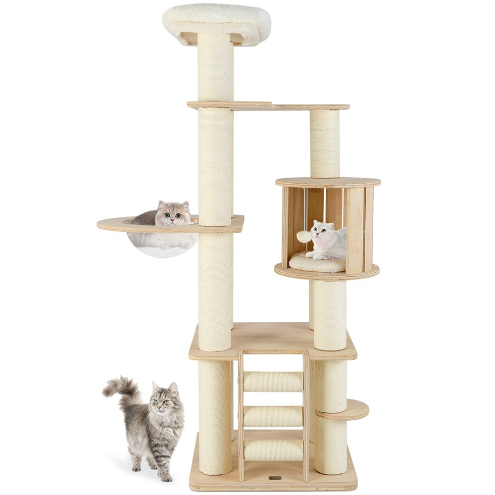 Costway Natural Tall Cat Tree 180cm Image 1