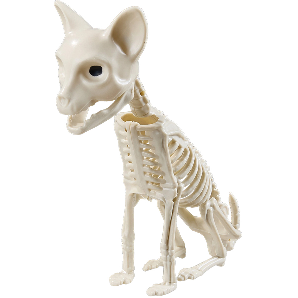 Living and Home Cream White Spooky Cat Skeleton Bone Statue Halloween Figurine 23.5cm Image 1
