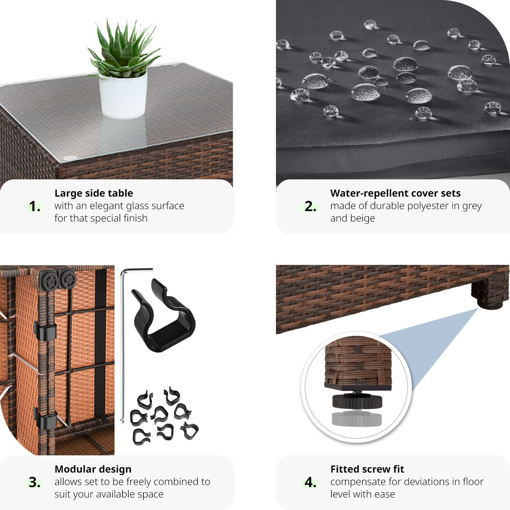 tectake Trieste Polyrattan Garden Furniture Set with Black and Brown 2 Cover Set Image 5
