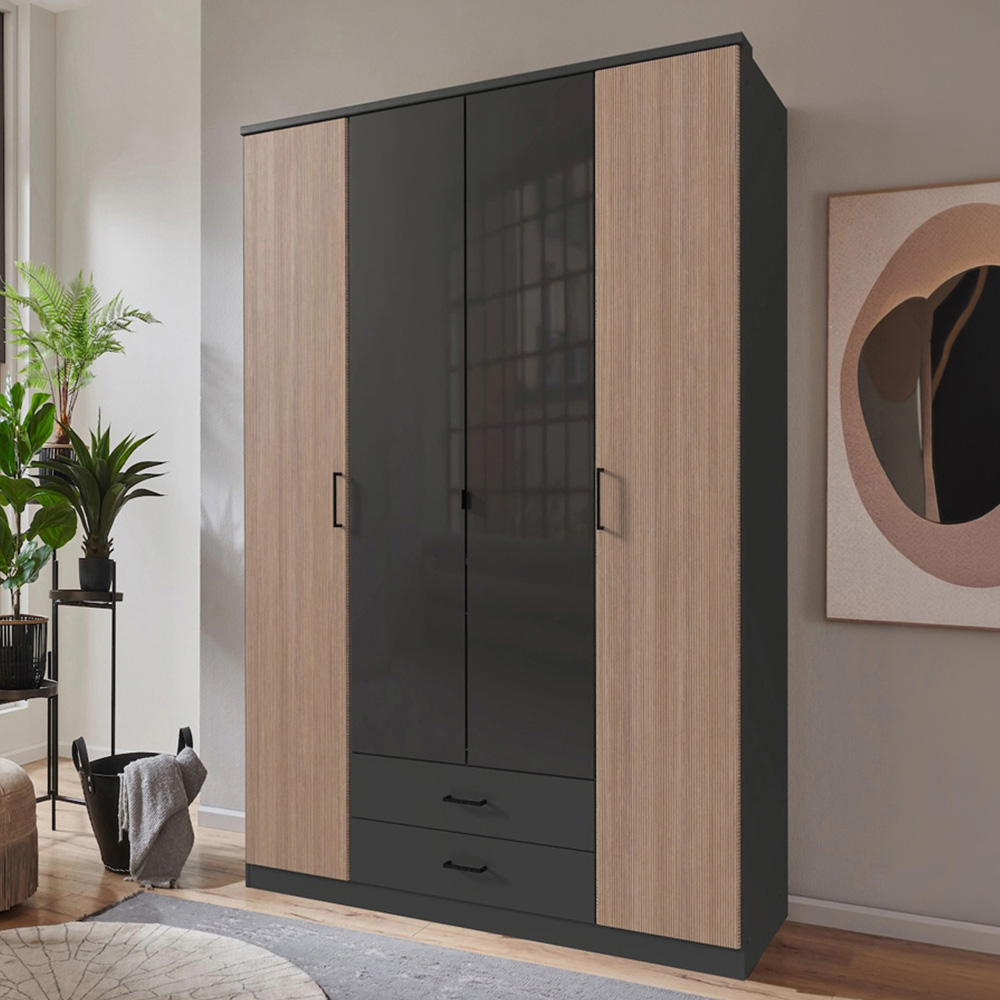 TJ'S Fulda 4 Door 2 Drawer Matt Acacia Effect Wardrobe Image 1