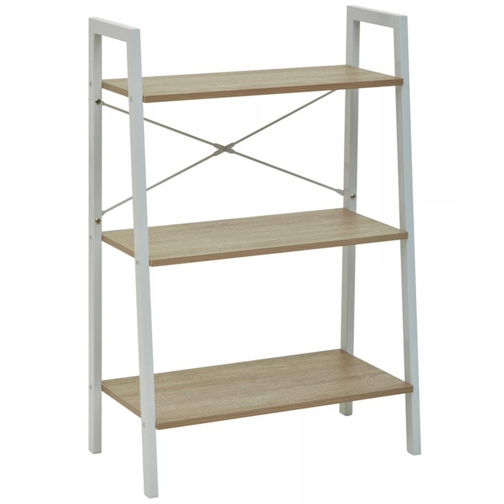 Premier Housewares Bradbury 3 Shelf Natural Oak Veneer Ladder Bookshelf Image 2