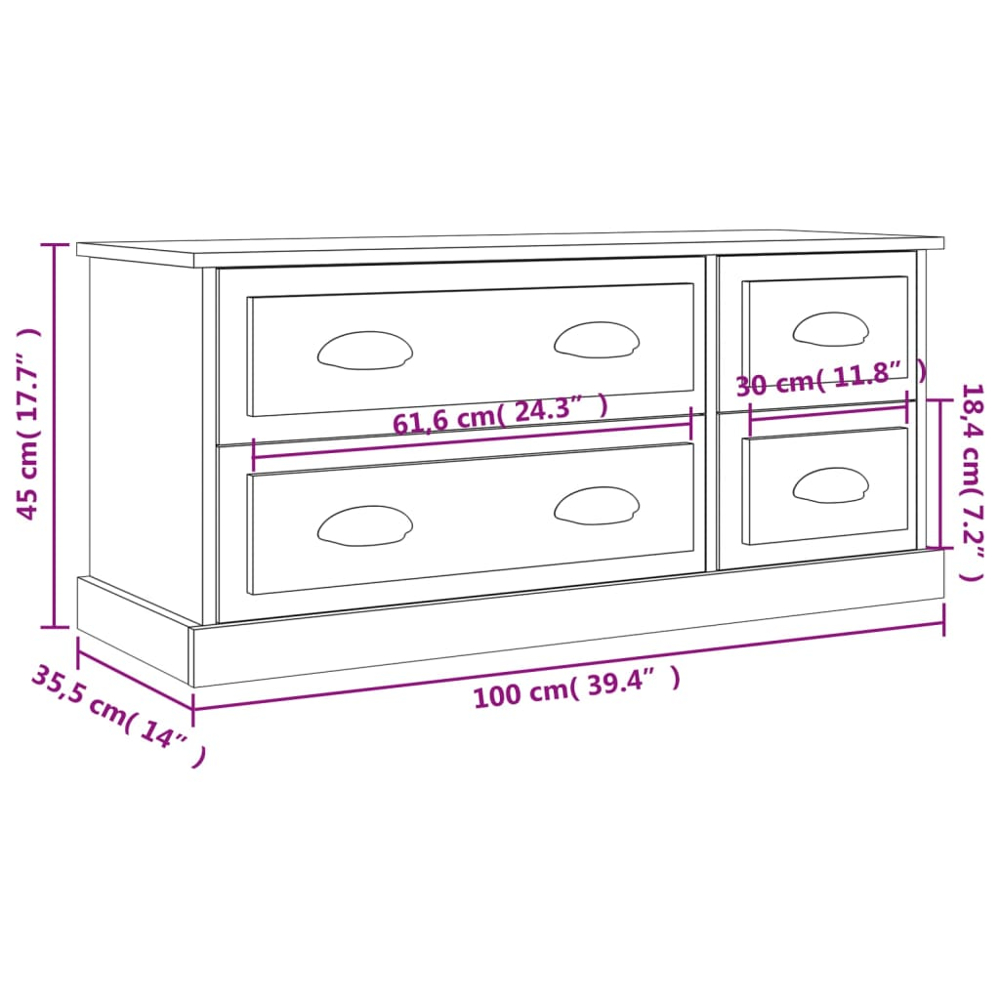 vidaXL 4 Drawer High Gloss White TV Cabinet Image 9