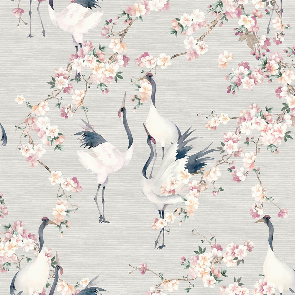 Arthouse Blossom Crane Pink and Natural Wallpaper Image 1