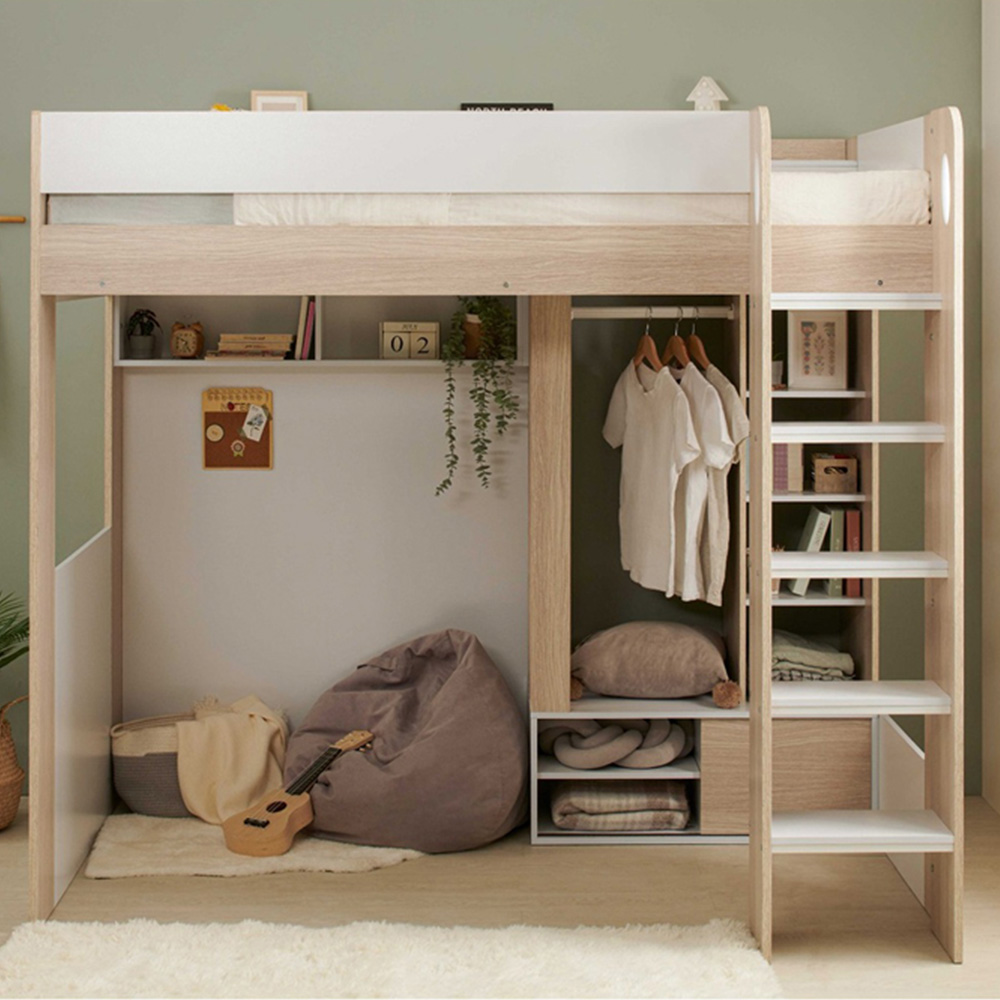 Flair Hampton Single White and Oak High Sleeper Frame Image 5