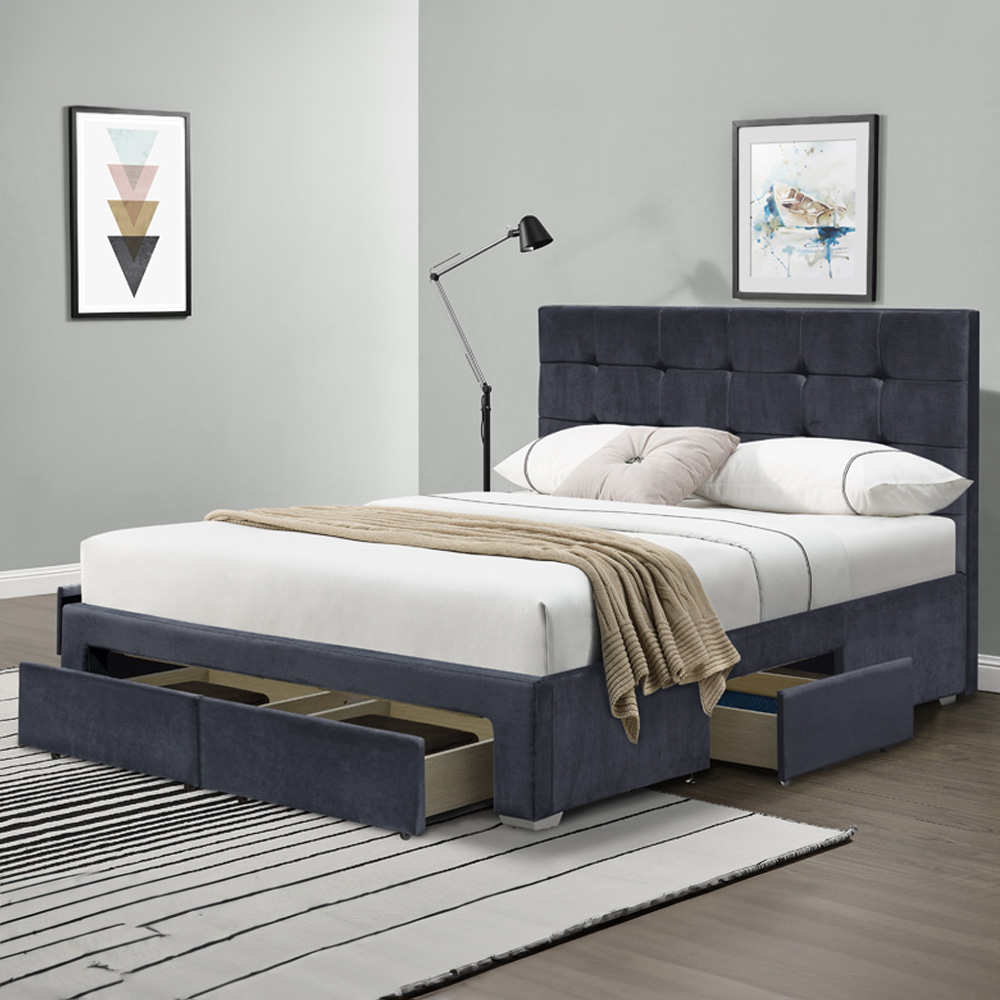 Brooklyn Grey Plush Velvet 3 Piece Bedroom Furniture Set Image 2