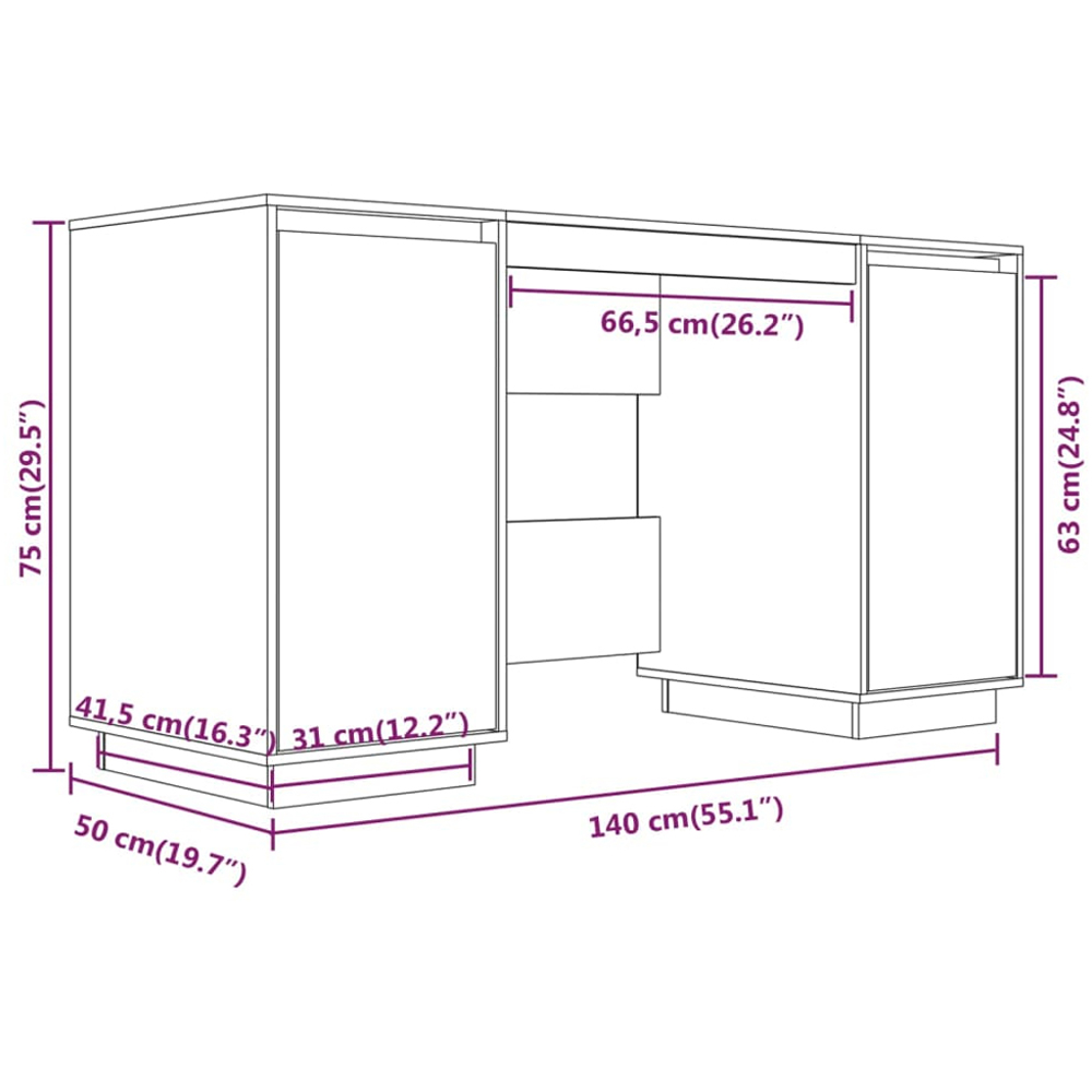 vidaXL 2 Door Computer Desk White Image 9