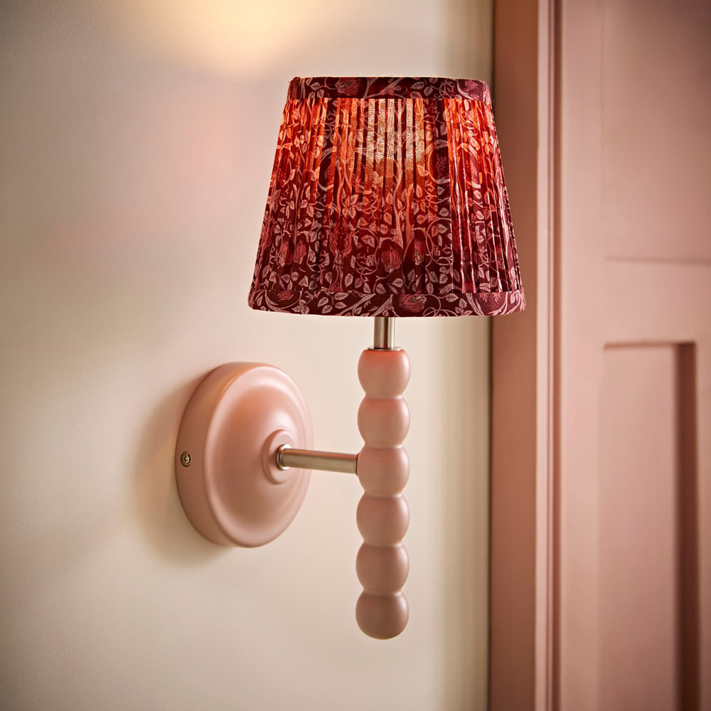 ValueLights Bobble Burgundy Floral Pleated Shade Pink Wooden Wall Light with Bulb Image 6