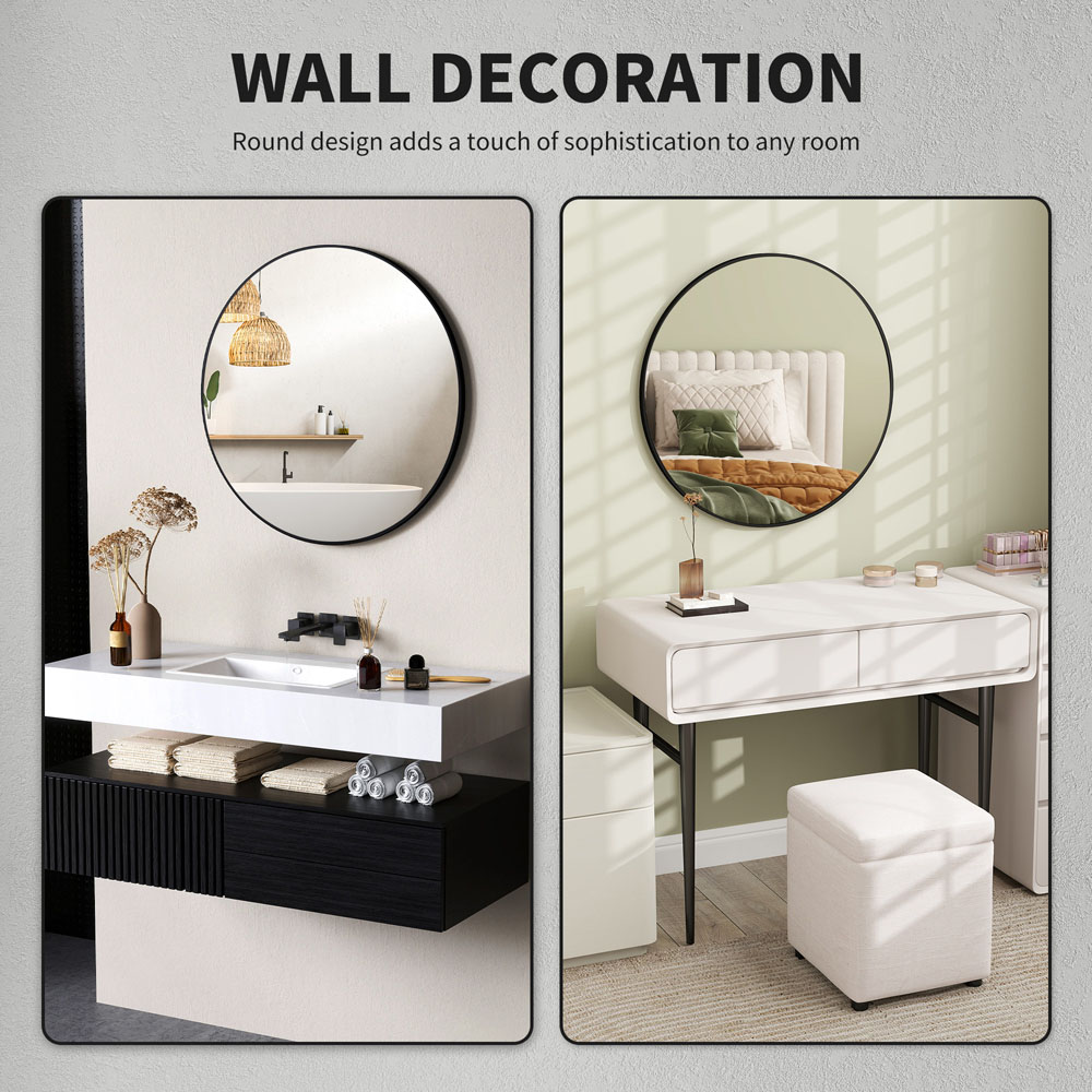 HOMCOM Black Steel Frame Round Bathroom Mirror 70 x 70cm Image 6