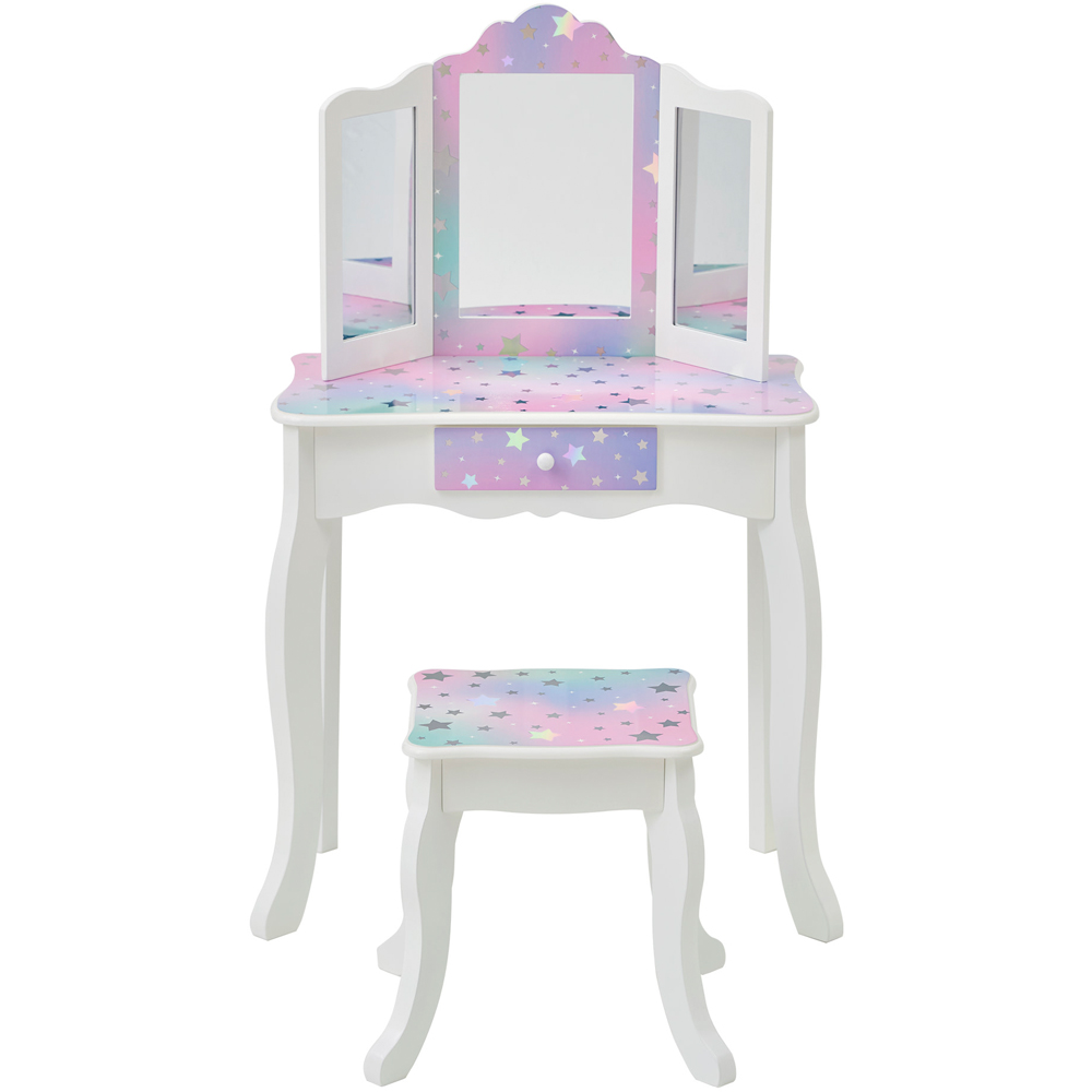 Teamson Kids White and Lavender Starry Sky Print Gisele Medium Vanity and Stool Image 2