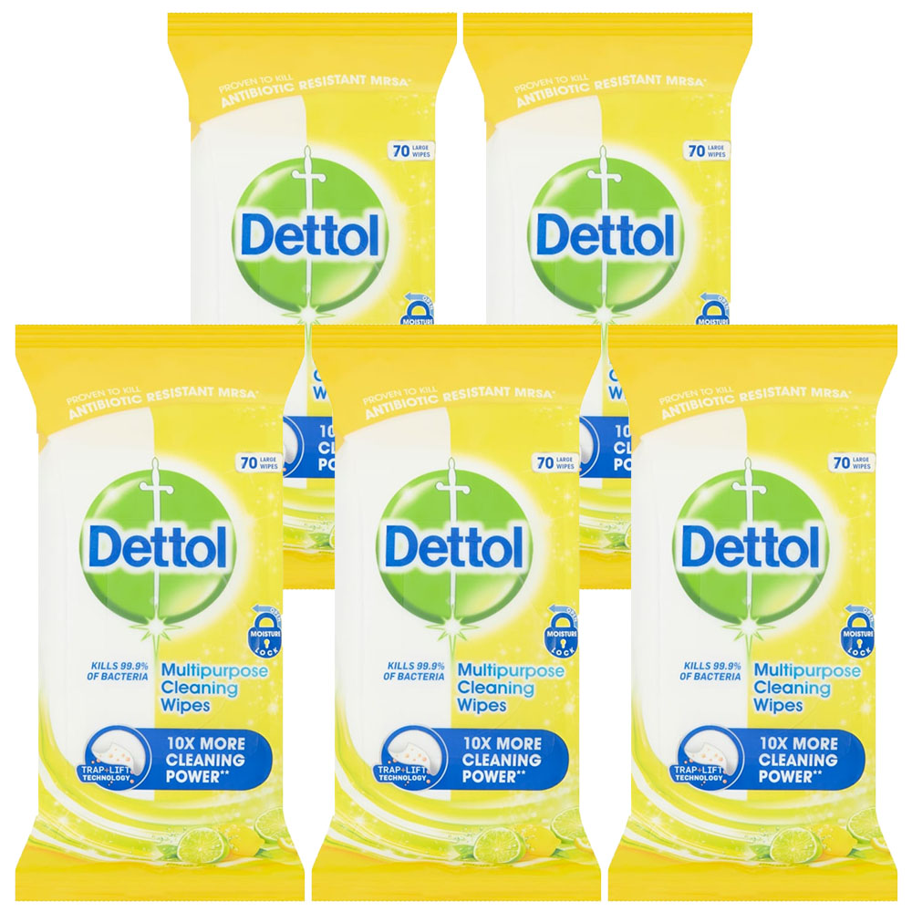 Dettol Anti Bacterial Multi Purpose Wipes Citrus 70 Pack Case of 5 Image 1