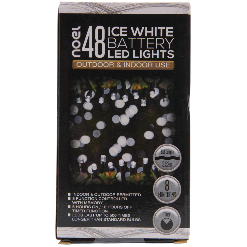 noel 48 Ice White Battery Operated LED Outdoor String Lights Image 1