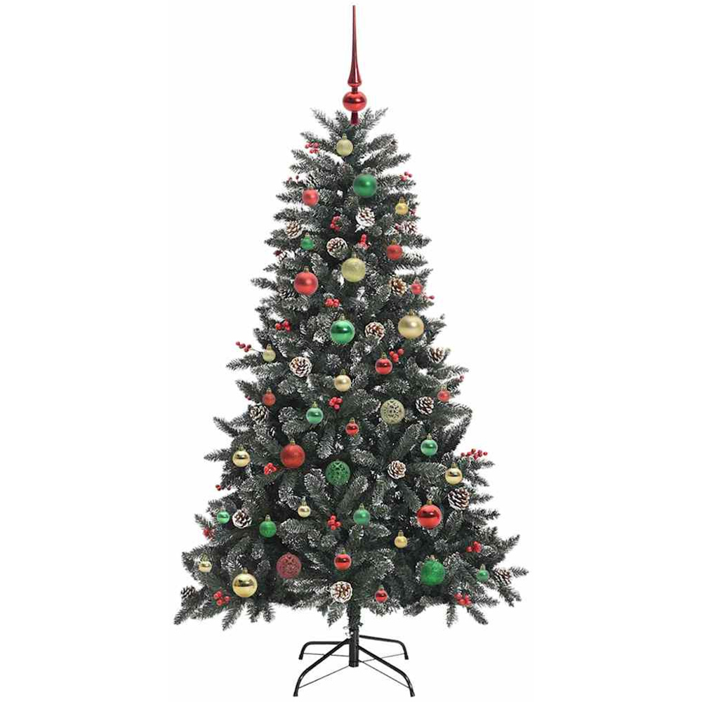 vidaXL Pre-Lit Multicolour Bauble Pinecones Berries Green Snow Flocked Artificial Christmas Tree 5ft Image 2