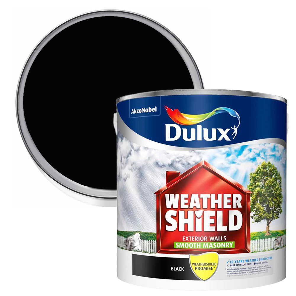 Dulux Weathershield Black Smooth Masonry Paint 2.5L Wilko