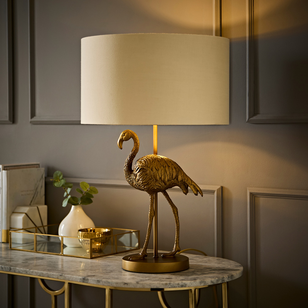 ValueLights Flo Flamingo Beige and Gold Shade Brushed Bronze Table Lamp with Bulb Image 2