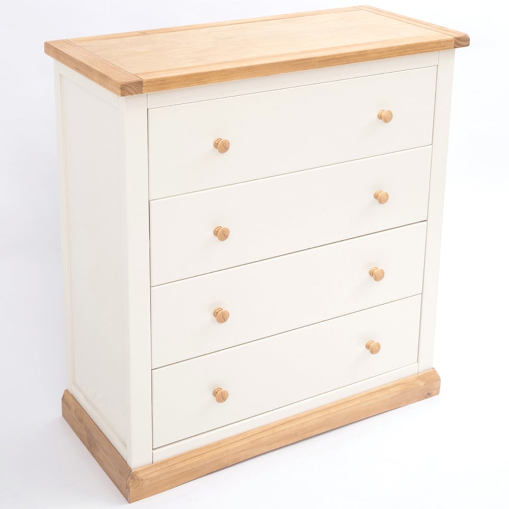 Trevi 4 Drawer Off White Chest of Drawers with Wood Knobs Image 4
