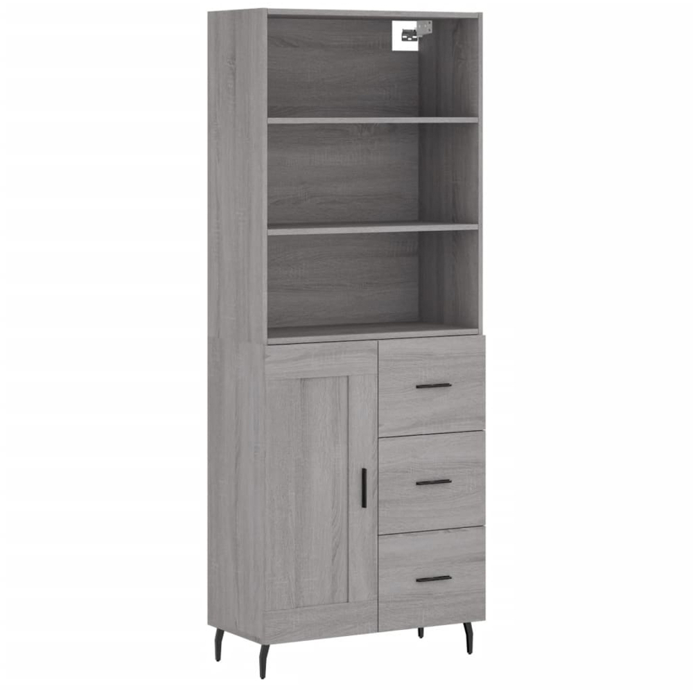 vidaXL Single Door 3 Drawer 3 Shelf Grey Highboard Image 2