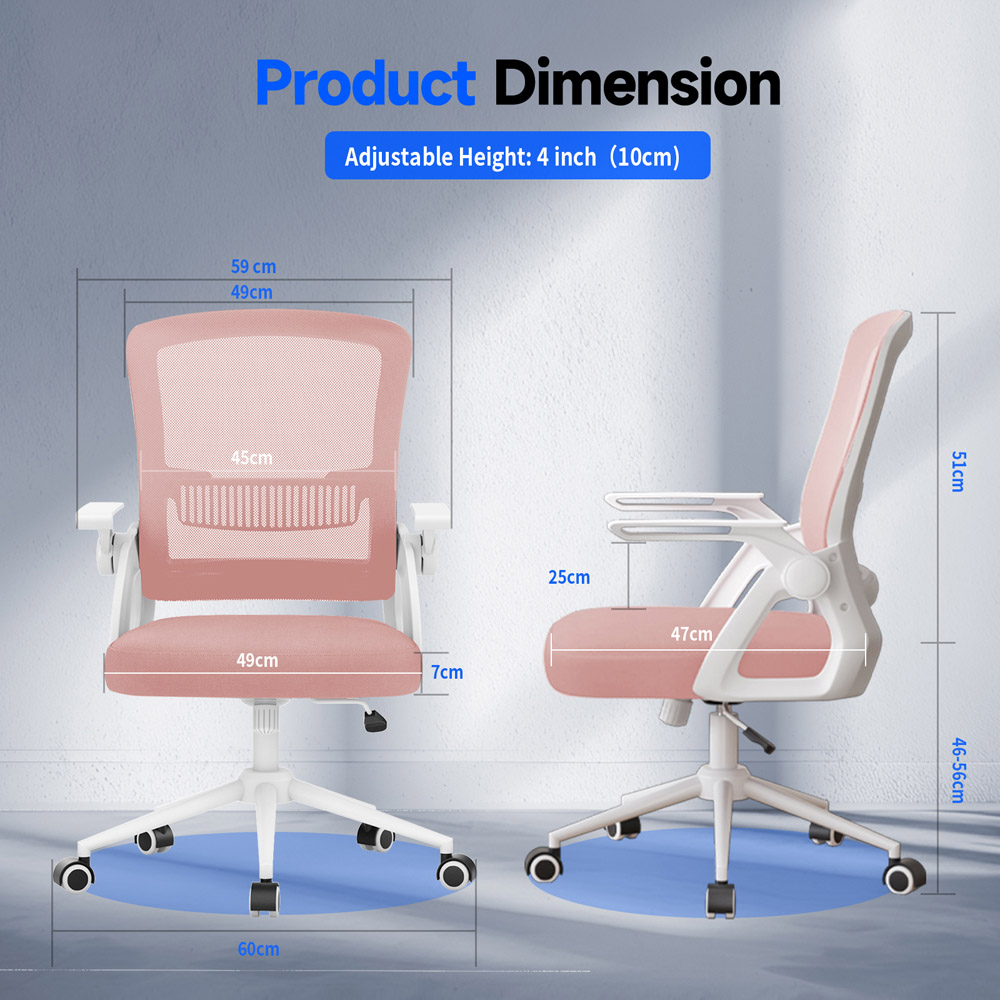 Rattrix Pink Swivel Computer Chair with Flip-Up Armrest and Lumbar Support Image 9
