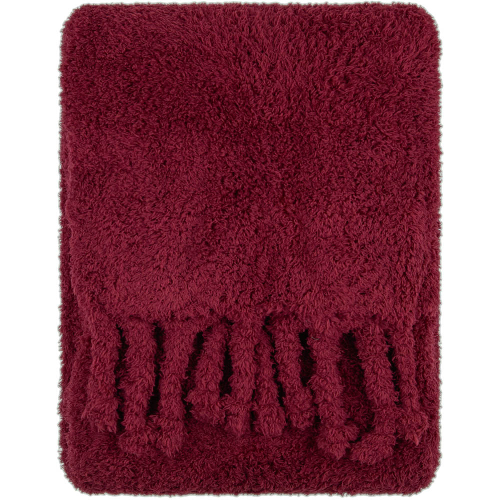 Furn Harlan Borg Burgundy Sherpa Tasselled Throw 140 x 180cm Image 1