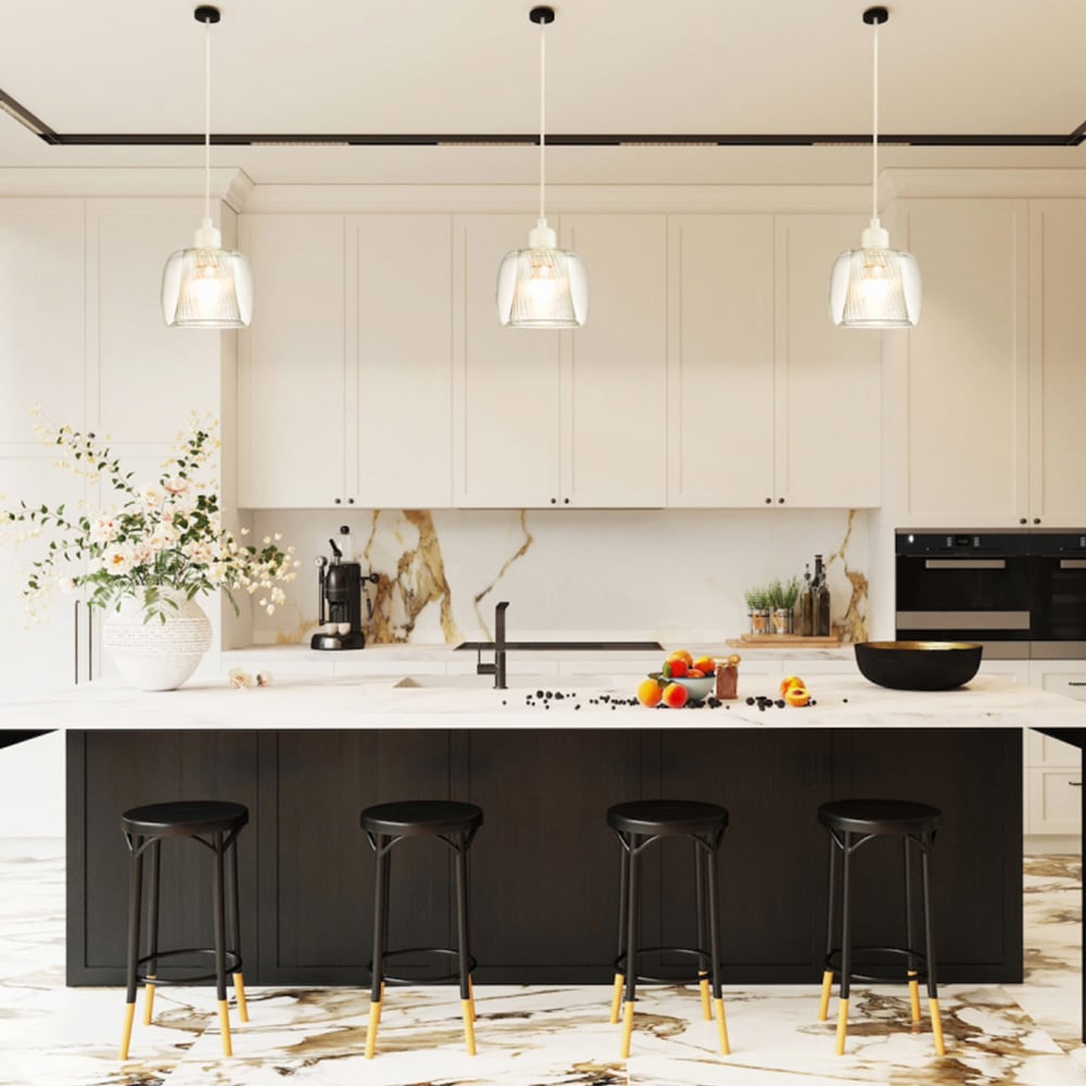 Happy Homewares Double Clear Glass Rounded Inner Ribbed Detail Pendant Shade Image 2