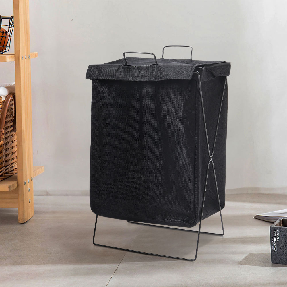 Living and Home Black Folding Fabric Laundry Basket Hamper Image 2