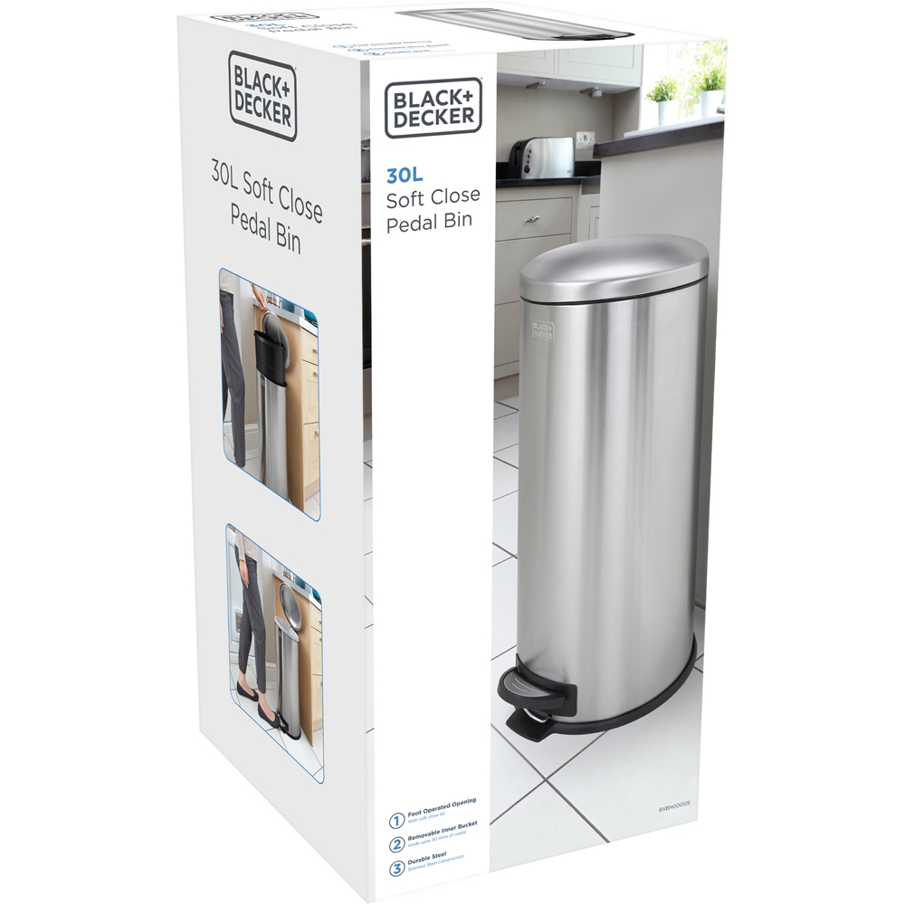 Black + Decker Stainless Steel Dome Lid Pedal Bin 30L Image 6