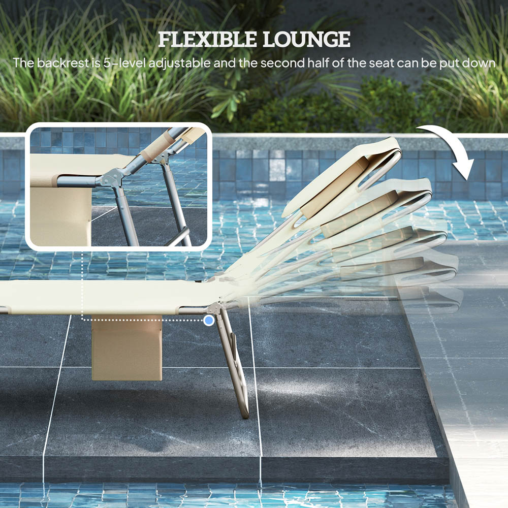 Outsunny Set of 2 Biege Folding Garden Sun Lounger with Reading Hole Image 8
