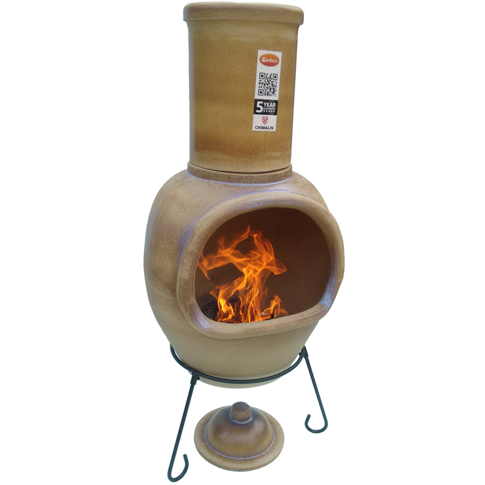 Gardeco Asteria Extra Large Glazed Cappuccino Chimalin AFC Chimenea with Stand and Lid Image 3