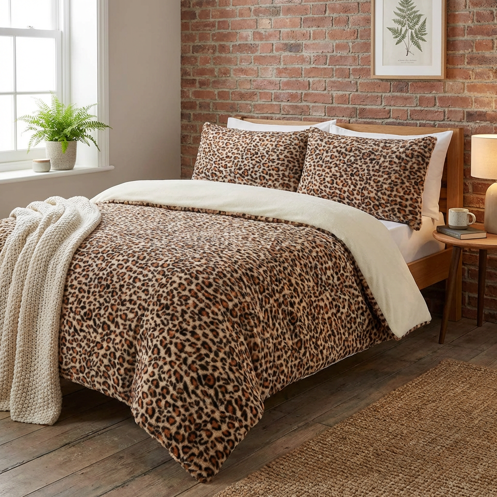 Leopard Print Faux Fur Duvet Set Brown King Image 8