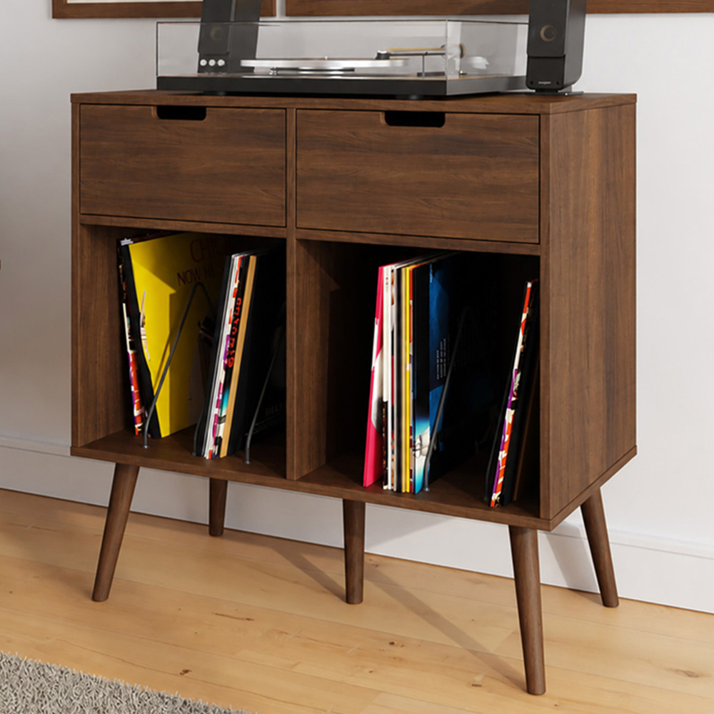 GFW Jaxon 2 Drawer 2 Shelf Walnut Turntable Stand Image 1