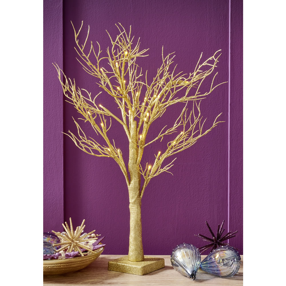 Wilko Luxe Sparkle Soft Gold Glitter LED Christmas Twig Tree Image 3