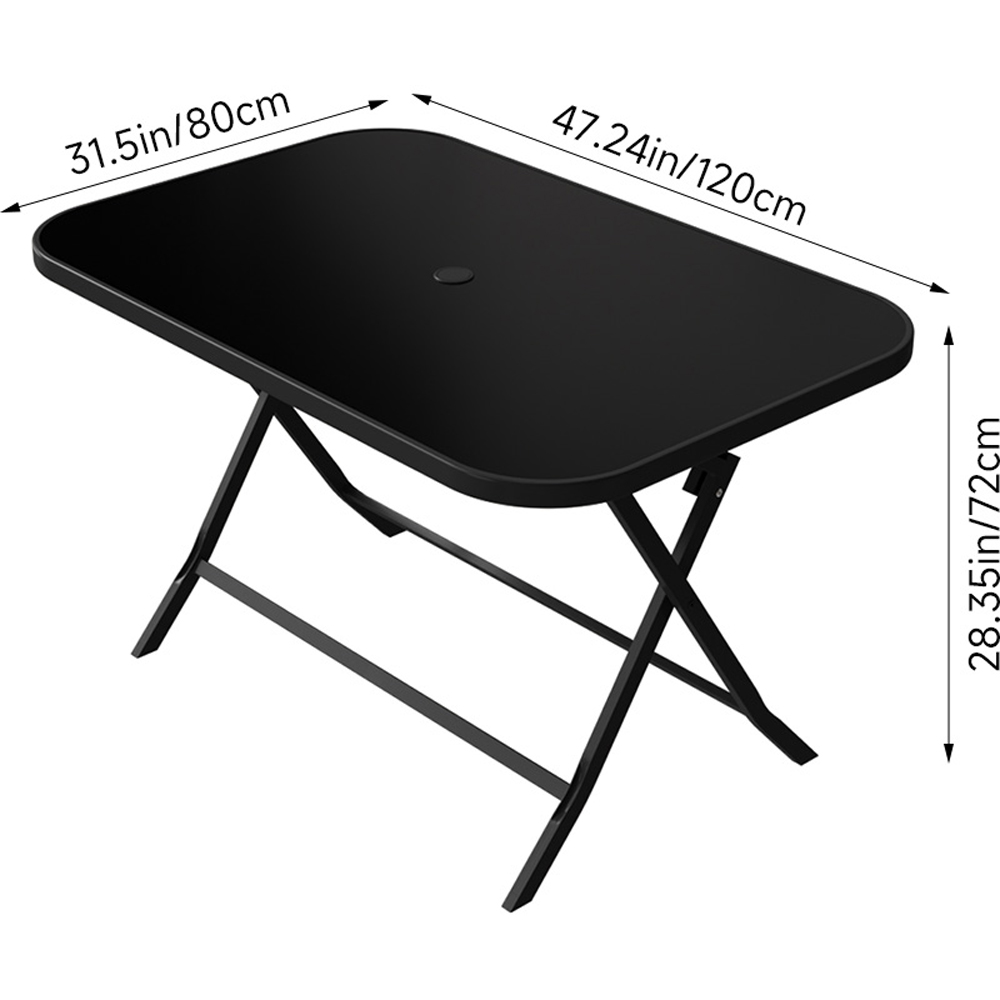 Living and Home Black Metal Outdoor Rectangle Folding Table with Umbrella Hole Image 8