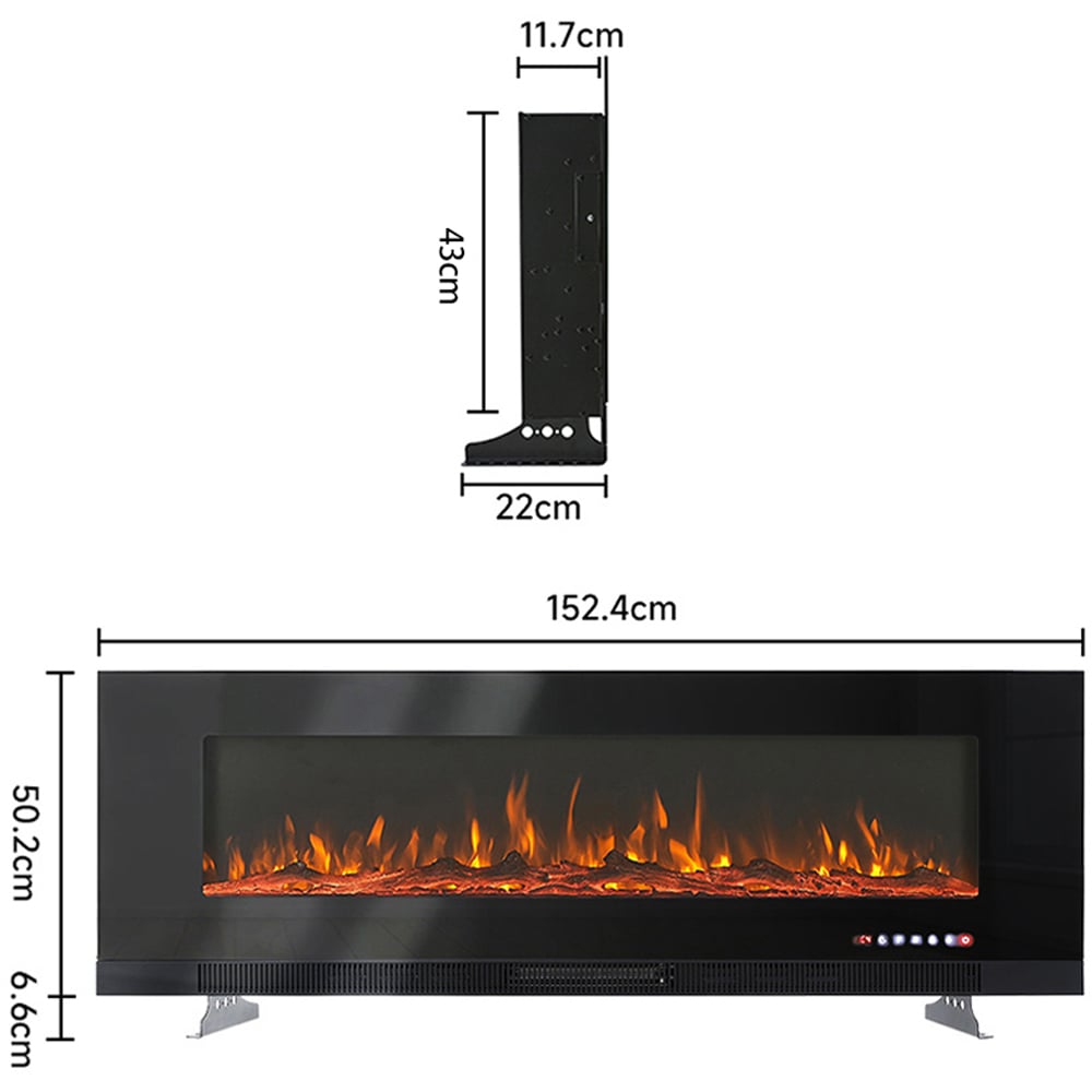 Living and Home Wall Mounted Recessed Electric Fireplace with Faux Log and Pebble Accents 60 inch Image 9