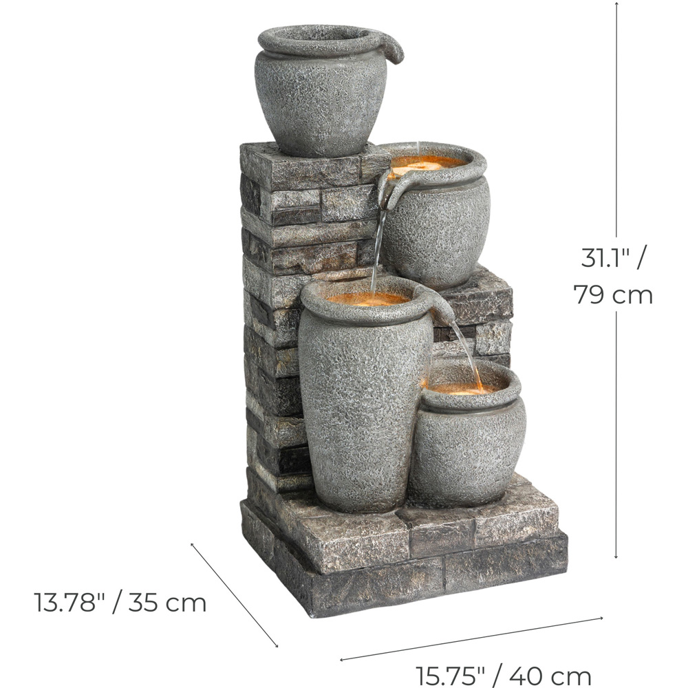 Teamson Home Grey 4-Tier Cascading Urn Stacked Stone Outdoor Fountain 30.7 inch Image 8