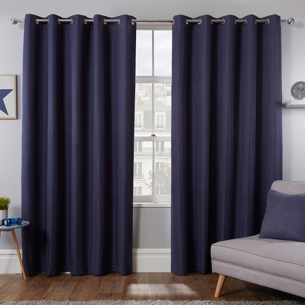 Kids Blue Blackout Eyelet Curtain 168 x 183cm Image 1