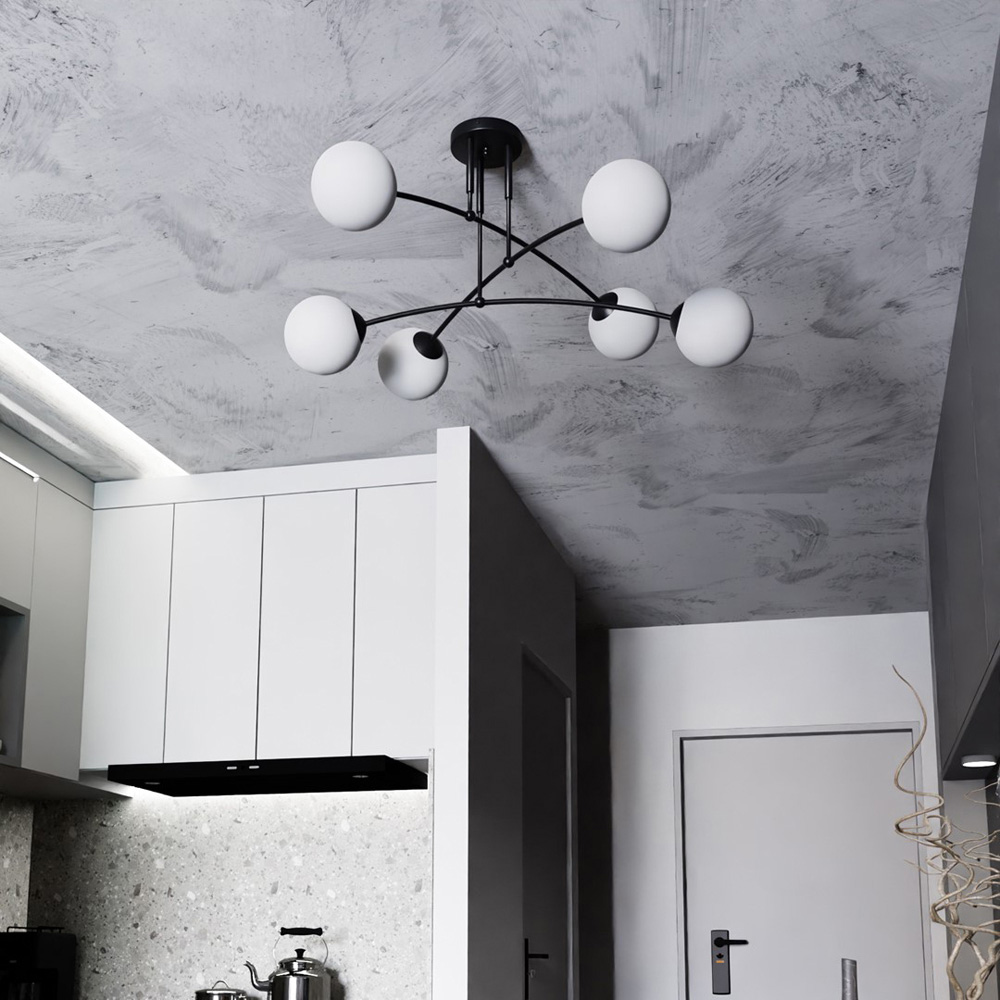 Emibig Pregos 6 Light White Shade Black E14 Ceiling Light Image 2