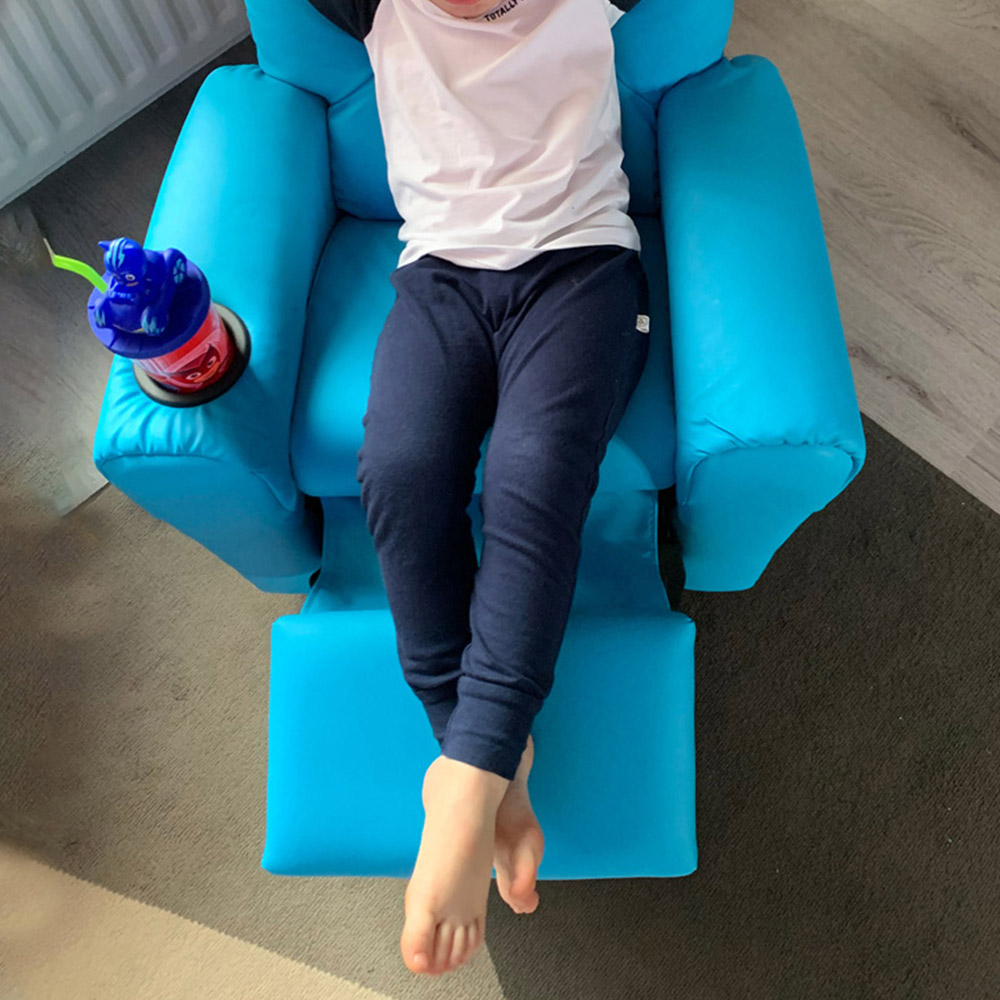 HOMCOM Kids Single Seat Blue Sofa with Cup Holder Image 5