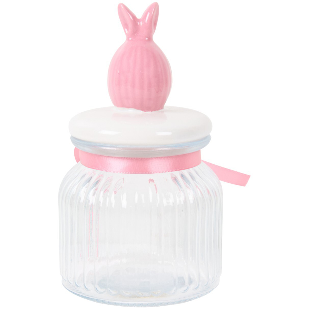 Bunny Ears Egg Glass Storage Jar Pink Image 2