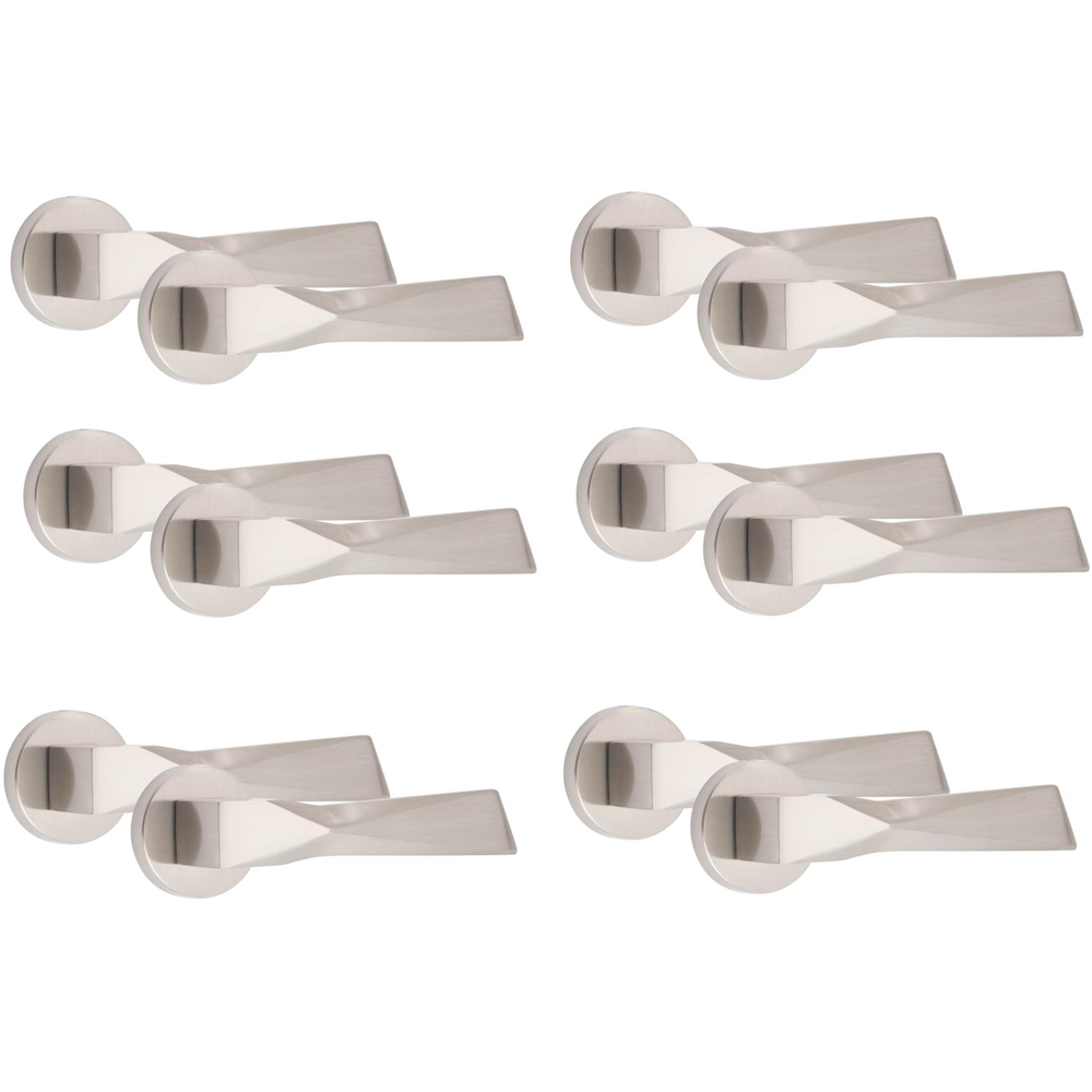 Golden Grace Modern Aura Satin Nickel Premium Door Handles 6 Pack Image 1