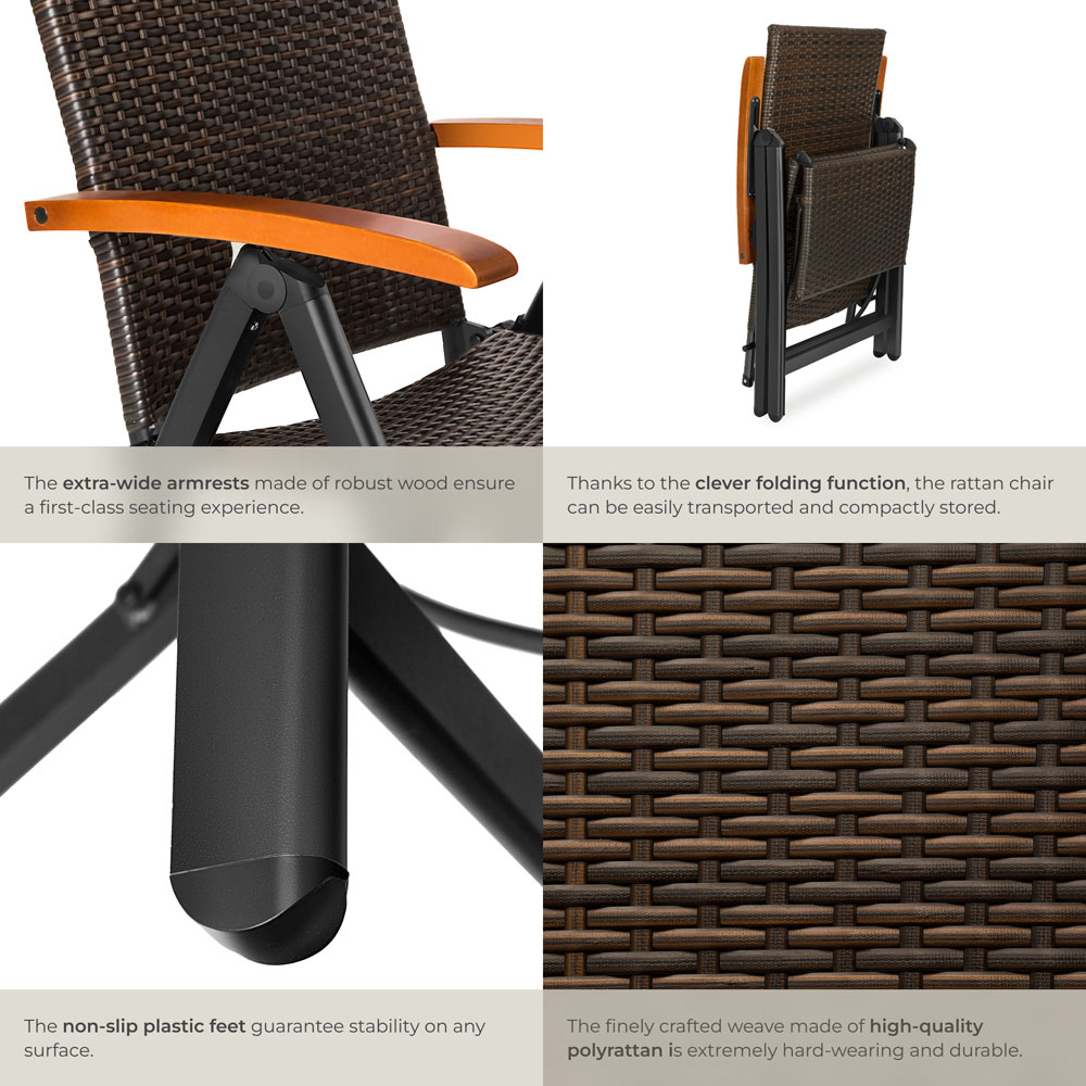 tectake Brisbane Brown 6 Way Adjustable and Foldable Garden Chair Image 5